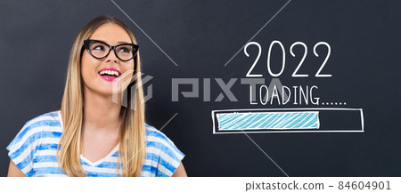 Loading new year 2022 with happy young woman 84604901