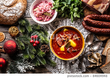 Christmas cabbage soup, a traditional Eastern European Christmas dish - Top of view 84604948