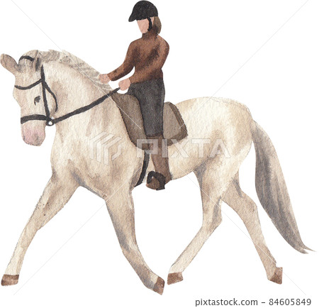 horse in equestrian sport competition. Horse riding on the arena. Dressage test. Equestrian competitions, horse detour. 84605849