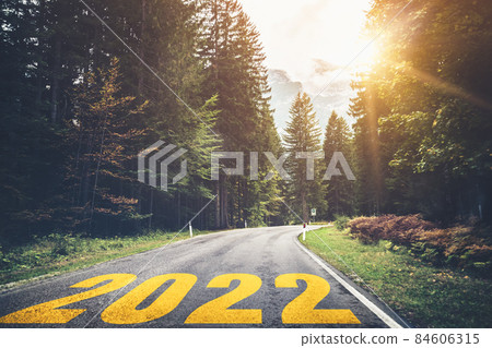 2022 New Year road trip travel and future vision concept 2022 New Year road trip travel and future vision concept 84606315