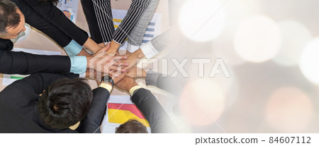 Happy business people celebrate teamwork success broaden view Happy business people celebrate teamwork success broaden view 84607112