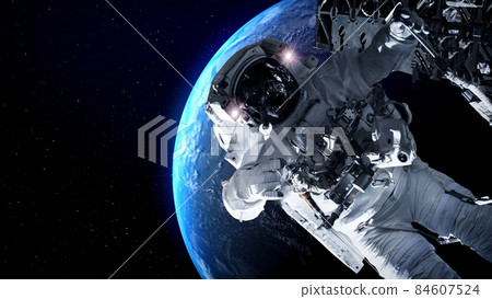 Astronaut spaceman do spacewalk while working for spaceflight mission 84607524
