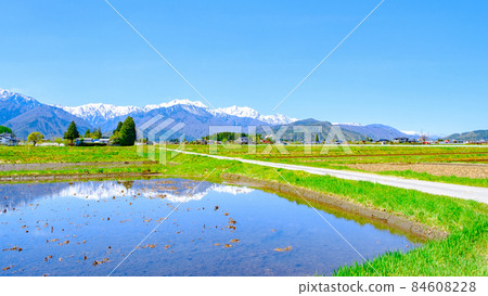 Spring scenery of Azumino and the Northern Alps Spring scenery of Azumino and the Northern Alps 84608228