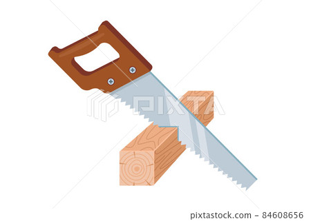 a hand saw saws a block of wood. joinery. 84608656