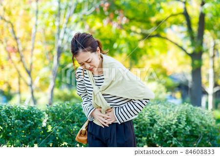 Female who feels abdominal pain 84608833