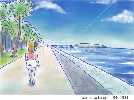 A woman walking along the tropical beach 84609311