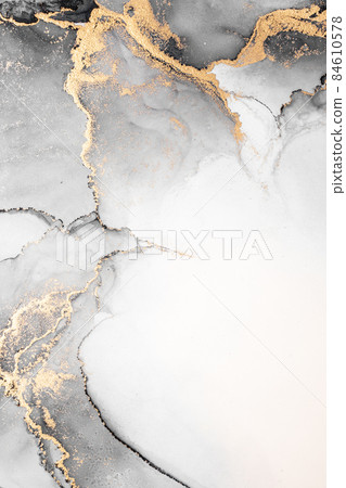 Black gold abstract background of marble liquid ink art painting on paper . Black gold abstract background of marble liquid ink art painting on paper . 84610578