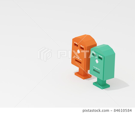 Taiwan public postbox, a digital art of red and green vintage post box isometric voxel raster 3D illustration render on white background. Taiwan public postbox, a digital art of red and green vintage post box isometric voxel raster 3D illustration render on white background. 84610584