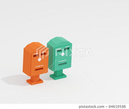 Taiwan public postbox, a digital art of red and green vintage post box isometric voxel raster 3D illustration render on white background. Taiwan public postbox, a digital art of red and green vintage post box isometric voxel raster 3D illustration render on white background. 84610586