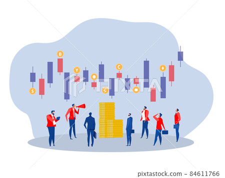 Businessman seeing the coin cryptocurrency value for investment future. Financial and business concept vector illustration. Businessman seeing the coin cryptocurrency value for investment future. Financial and business concept vector illustration. 84611766