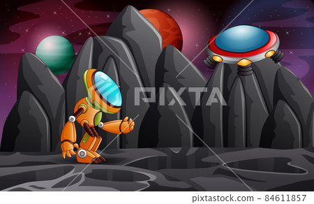 Robot cartoon together in the space illustration Robot cartoon together in the space illustration 84611857