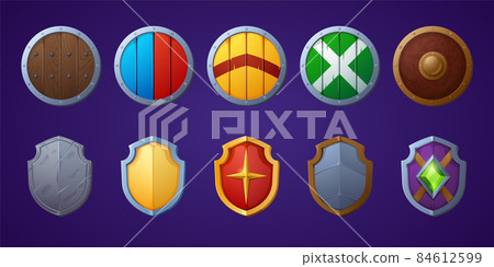 Set of game shields cartoon fantasy medieval armor Set of game shields cartoon fantasy medieval armor 84612599