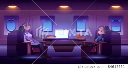 Mother with daughter travel by airplane, flight 84612631