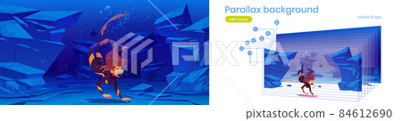 Parallax background for game, scuba diver woman Parallax background for game, scuba diver woman 84612690