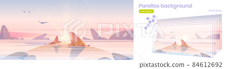 Parallax background with sea beach at sunrise Parallax background with sea beach at sunrise 84612692