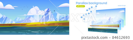 Parallax background, ocean or sea view, mountains Parallax background, ocean or sea view, mountains 84612693