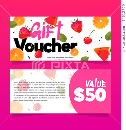 Gift voucher, shopping certificate with fruits Gift voucher, shopping certificate with fruits 84612709