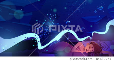 Woman sleep and see in dreams underwater sea life Woman sleep and see in dreams underwater sea life 84612765