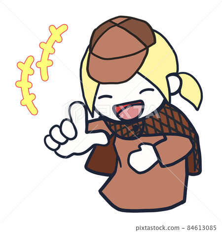 A young detective (female 3) pointing at something and laughing out loud 84613085