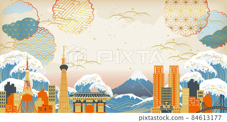 Japanese cityscape illustration Mt. Fuji 84613177