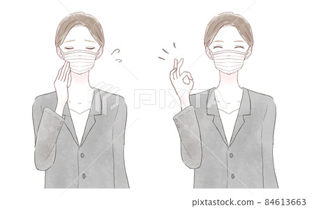 一組穿著無紡布口罩的西裝女性 一組穿著無紡布口罩的西裝女性 84613663