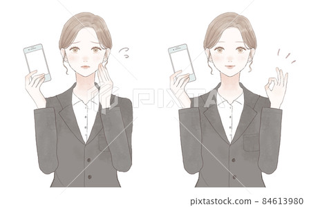 一組帶智能手機的西裝女性 一組帶智能手機的西裝女性 84613980