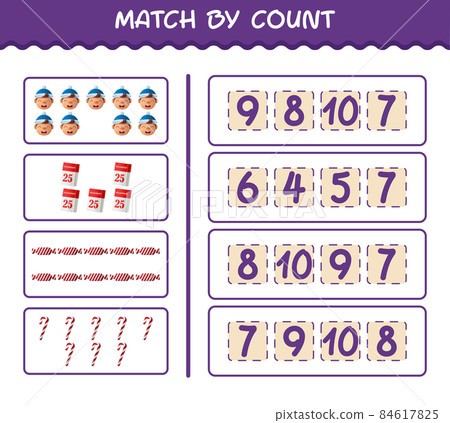 Match by count of cartoon christmas. . Match and count game. Educational game for pre shool years kids and toddlers 84617825