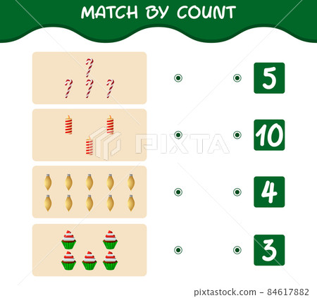 Match by count of cartoon christmas. . Match and count game. Educational game for pre shool years kids and toddlers 84617882