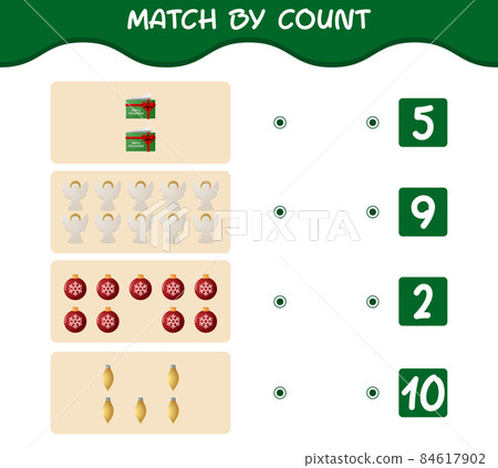 Match by count of cartoon christmas. . Match and count game. Educational game for pre shool years kids and toddlers Match by count of cartoon christmas. . Match and count game. Educational game for pre shool years kids and toddlers 84617902