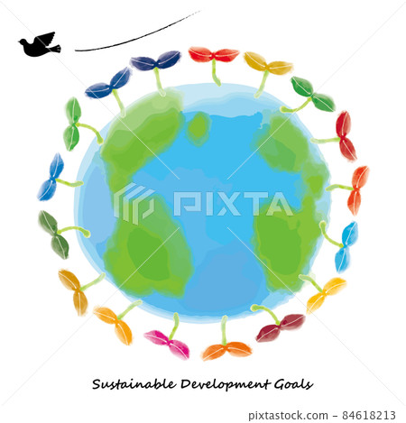 Watercolor hand-painted earth of SDGs image, sprout and dove of peace (Southern Hemisphere) Watercolor hand-painted earth of SDGs image, sprout and dove of peace (Southern Hemisphere) 84618213