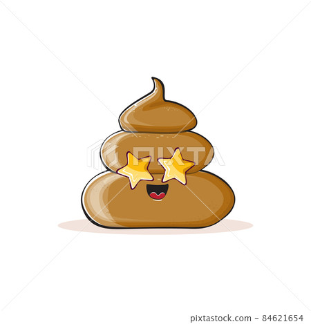 vector funny cartoon cool smiling poo icon isolated on white background. emoji funky poo character. A pile of poo sticker or label 84621654