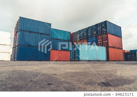 Cargo container for overseas shipping in shipyard with heavy machine . 84623171