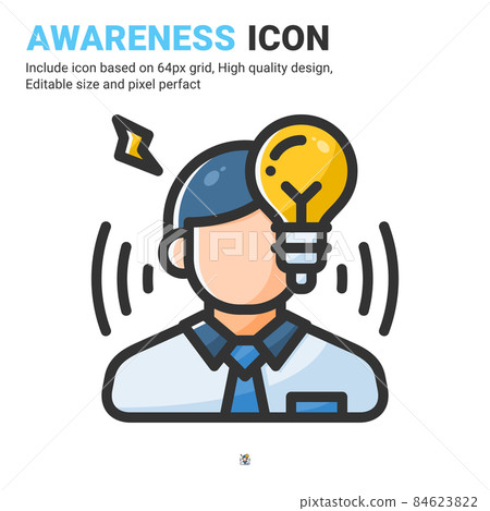 Awareness icon vector with outline color style isolated on white background. Vector illustration idea sign symbol icon concept for business, finance, industry, company, apps, web, ui, ux and project 84623822