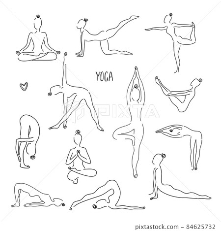 Yoga poses linear icons set. Sarvangasana halasana bakasana uttanasana siddhasana vrikshasana trikonasana virabhadrasana. Thin line contour symbols. Isolated vector illustrations Yoga poses linear icons set. Sarvangasana halasana bakasana uttanasana siddhasana vrikshasana trikonasana virabhadrasana. Thin line contour symbols. Isolated vector illustrations 84625732