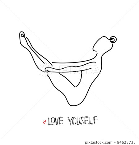Drawing a continuous line. Yoga position on white isolated background. Linear style Drawing a continuous line. Yoga position on white isolated background. Linear style 84625733