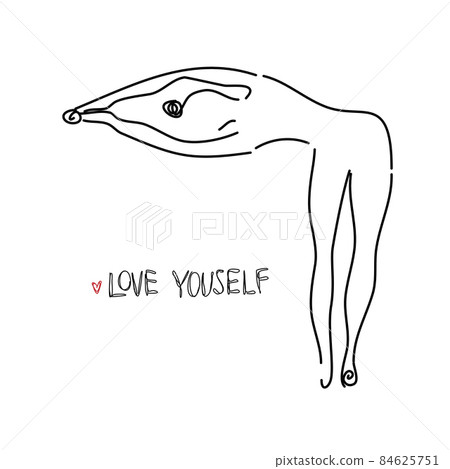 Drawing a continuous line. Yoga position on white isolated background. Linear style 84625751