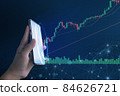 hand trader on smartphone with graphs analysis candle line. checking stock market on smartphone screens with trading charts, Fund management and trade concept 84626721