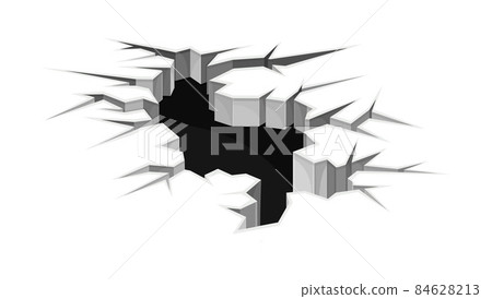 Black ground crack with hole destruction effect. Fractures on surface, earthquake crevices vector illustration Black ground crack with hole destruction effect. Fractures on surface, earthquake crevices vector illustration 84628213