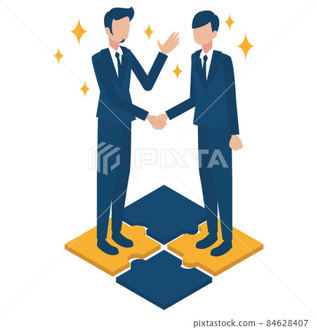 Isometric illustrations of businessmen who work together to take on challenges 84628407