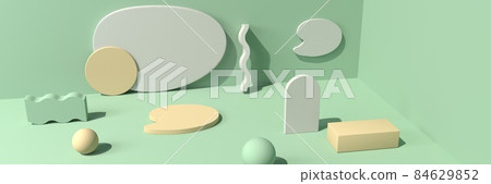 Abstract 3D of geometric shapes and podiums Abstract 3D of geometric shapes and podiums 84629852