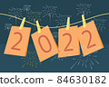 cartoon and flatart design 2022 new year greeting card with firework background 84630182
