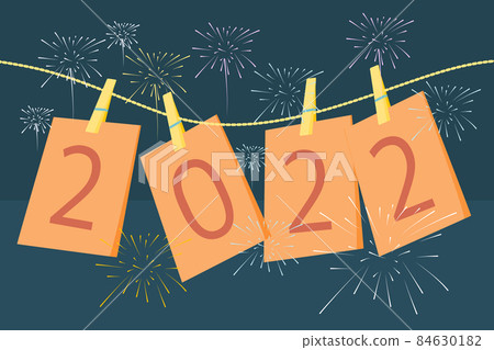 cartoon and flatart design 2022 new year greeting card with firework background 84630182