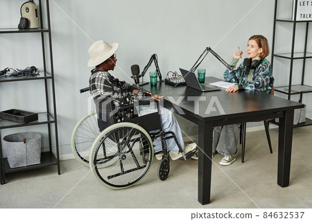 Man with Disability Giving Interview 84632537