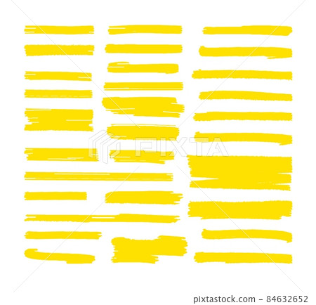 Highlight marker lines. Yellow highlighter marks, scribble brush strokes. Text highlighted, underline marking elements. Vibrant stripes decent vector kit Highlight marker lines. Yellow highlighter marks, scribble brush strokes. Text highlighted, underline marking elements. Vibrant stripes decent vector kit 84632652