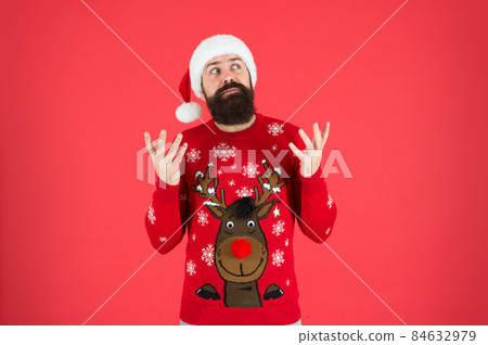 Winter holidays. Man bearded hipster wear winter knitted 84632979