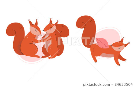Furry Squirrel Animal with Bushy Tail and Red Coat Vector Set 84633504