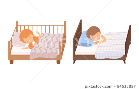 Little Boy and Girl Sleeping Sweetly on Soft Pillow Under Blanket in Their Bed Vector Set Little Boy and Girl Sleeping Sweetly on Soft Pillow Under Blanket in Their Bed Vector Set 84633887