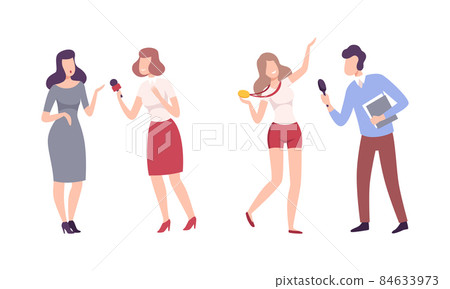 Man and Woman Journalist Interviewing People Character Vector Set 84633973