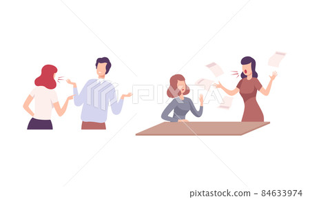 Angry Woman Chief Yelling at Employee and Subordinate Vector Set 84633974
