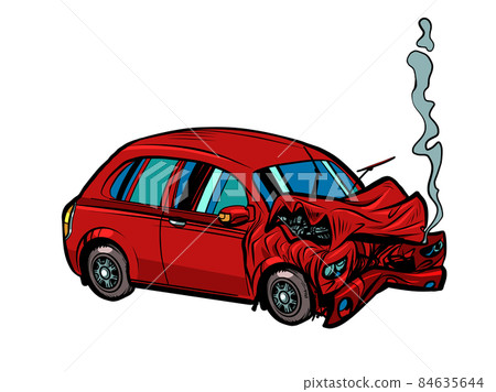 A red car crashed in an accident. Passenger transport. Danger on the road 84635644
